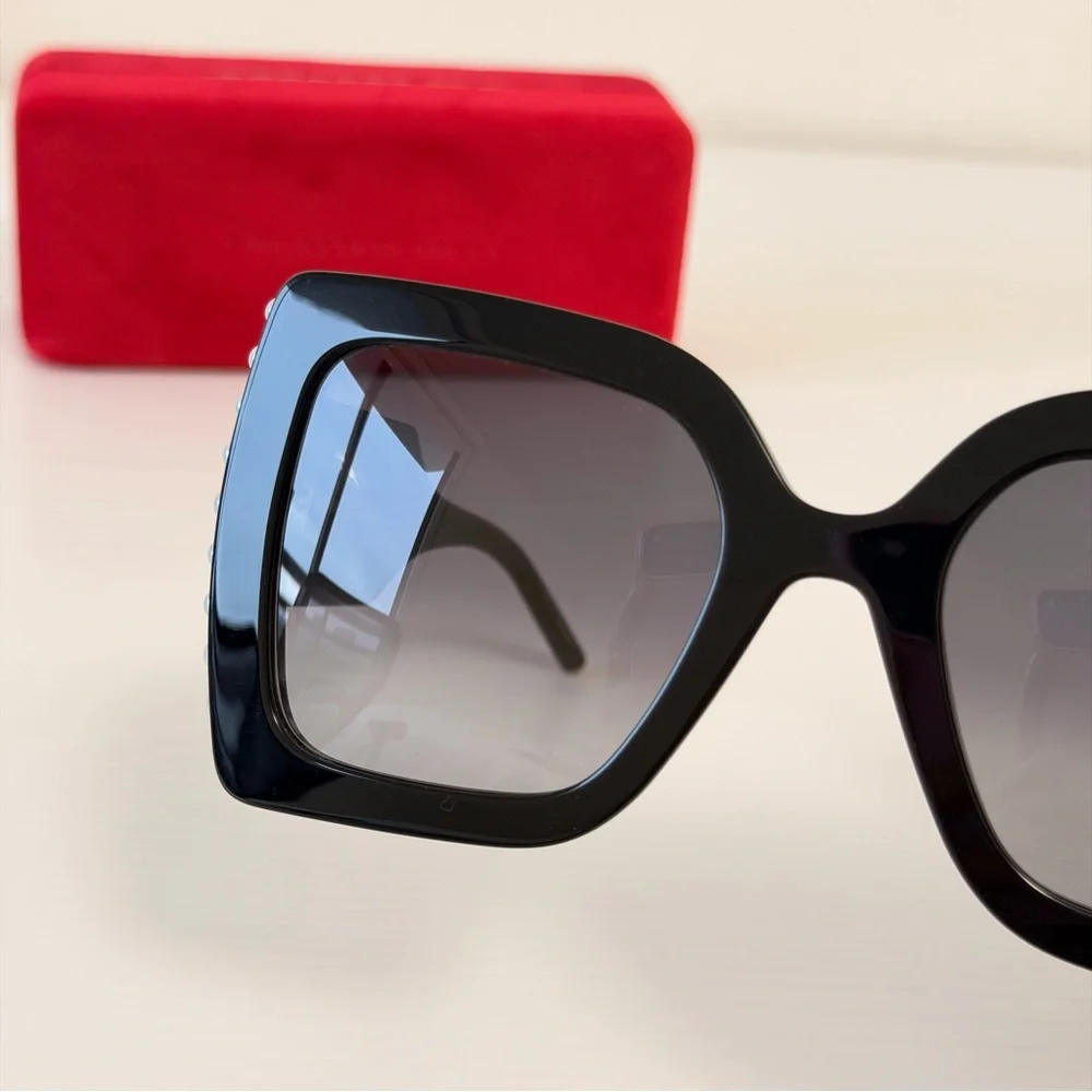 Carolina Herrera Chic Black Sunglasses with Pearl Accents, CH0001/S 8079O - Picture 6 of 16